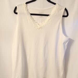 Christopher & Banks White Lace-Trim V-Neck Sleeveless Tank